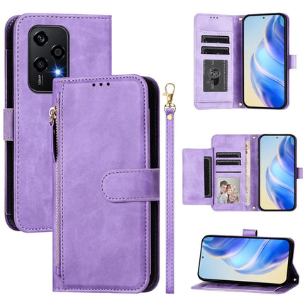 For Honor 200 Lite Case Zipper Pocket Multiple Card Slots Leather Phone Cover - Purple