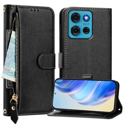 For Motorola Moto G75 5G Case Zipper Pocket Multiple Card Slots Leather Phone Cover