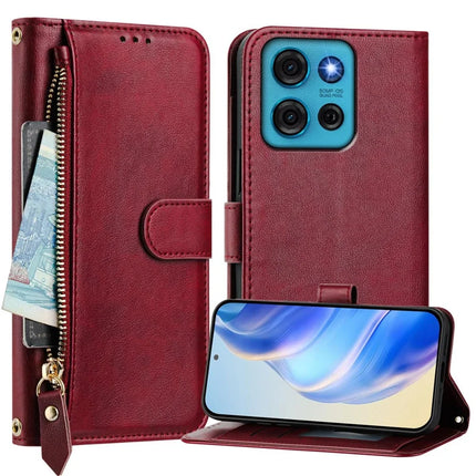 For Motorola Moto G75 5G Case Zipper Pocket Multiple Card Slots Leather Phone Cover