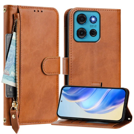 For Motorola Moto G75 5G Case Zipper Pocket Multiple Card Slots Leather Phone Cover