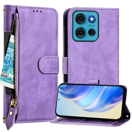 For Motorola Moto G75 5G Case Zipper Pocket Multiple Card Slots Leather Phone Cover