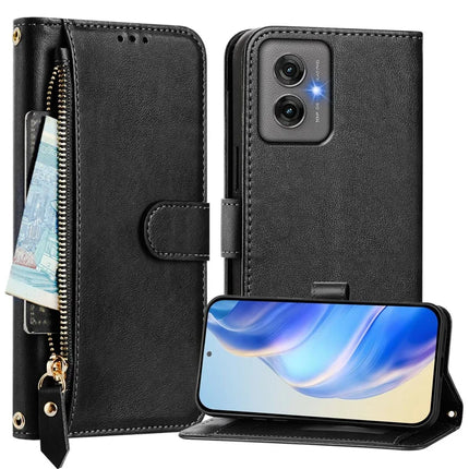For Motorola Moto G55 5G Case Zipper Pocket Multiple Card Slots Leather Phone Cover