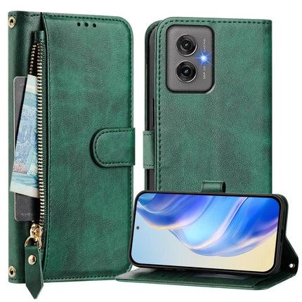 For Motorola Moto G55 5G Case Zipper Pocket Multiple Card Slots Leather Phone Cover