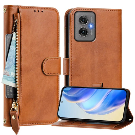For Motorola Moto G55 5G Case Zipper Pocket Multiple Card Slots Leather Phone Cover