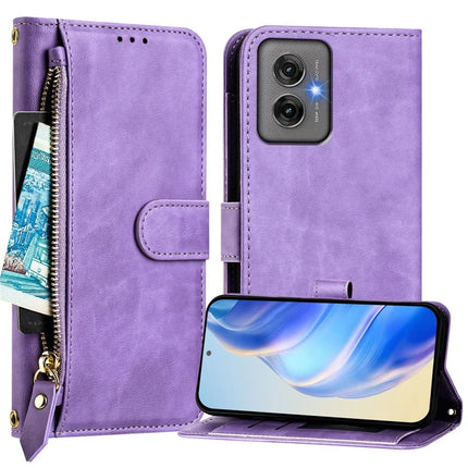 For Motorola Moto G55 5G Case Zipper Pocket Multiple Card Slots Leather Phone Cover