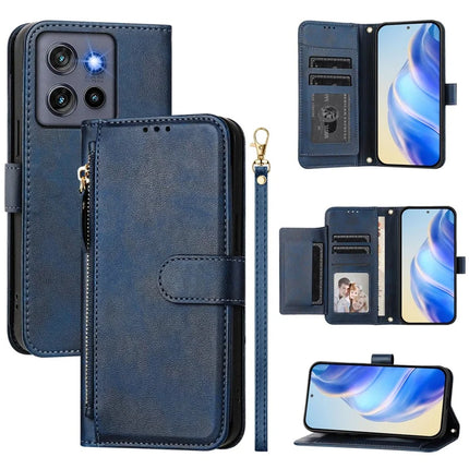 For Motorola Edge 50 Neo 5G / Moto S50 5G / Thinkphone 25 5G Case Zipper Pocket Multiple Card Slots Leather Phone Cover - Blue