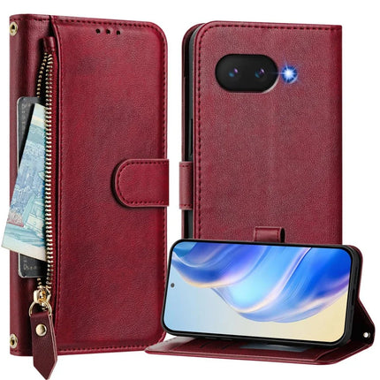 For Google Pixel 9a Case Zipper Pocket Multiple Card Slots Leather Phone Cover