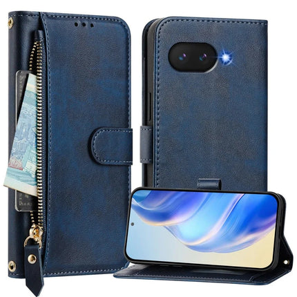 For Google Pixel 9a Case Zipper Pocket Multiple Card Slots Leather Phone Cover