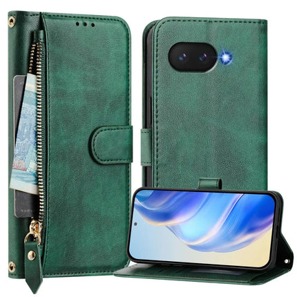 For Google Pixel 9a Case Zipper Pocket Multiple Card Slots Leather Phone Cover