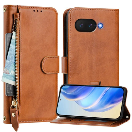 For Google Pixel 9a Case Zipper Pocket Multiple Card Slots Leather Phone Cover