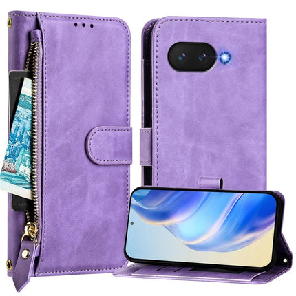 For Google Pixel 9a Case Zipper Pocket Multiple Card Slots Leather Phone Cover