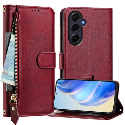 For Samsung Galaxy A55 5G Case Zipper Pocket Multiple Card Slots Leather Phone Cover