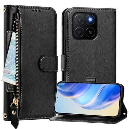For Honor X5b Plus / Honor X5b Case Zipper Pocket Multiple Card Slots Leather Phone Cover