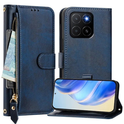 For Honor X5b Plus / Honor X5b Case Zipper Pocket Multiple Card Slots Leather Phone Cover