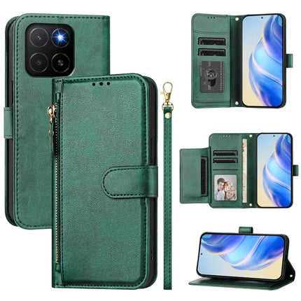 For Honor X5b Plus / Honor X5b Case Zipper Pocket Multiple Card Slots Leather Phone Cover - Green