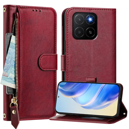 For Honor X5b Plus / Honor X5b Case Zipper Pocket Multiple Card Slots Leather Phone Cover