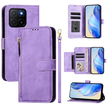 For Honor X5b Plus / Honor X5b Case Zipper Pocket Multiple Card Slots Leather Phone Cover - Purple