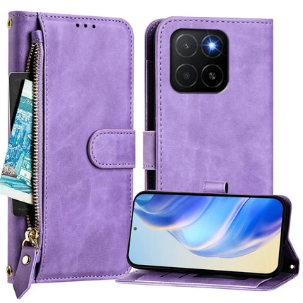 For Honor X5b Plus / Honor X5b Case Zipper Pocket Multiple Card Slots Leather Phone Cover