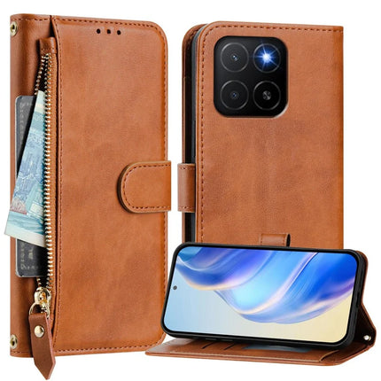 For Honor X5b Plus / Honor X5b Case Zipper Pocket Multiple Card Slots Leather Phone Cover