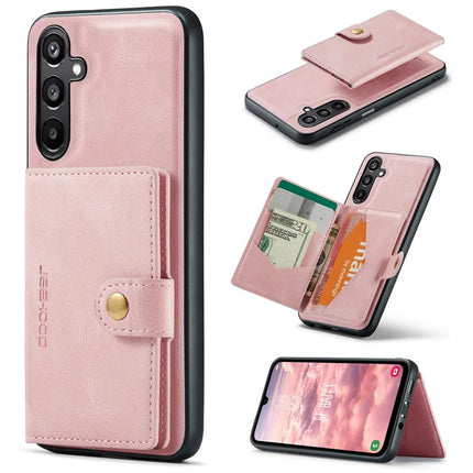 For Samsung Galaxy A16 5G Case JEEHOOD J01 Retro Leather Phone Back Cover with Detachable Magnetic Card Holder - Pink