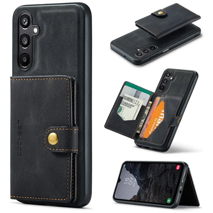 For Samsung Galaxy A16 5G Case JEEHOOD J01 Retro Leather Phone Back Cover with Detachable Magnetic Card Holder - Black