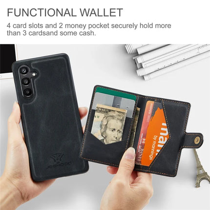 For Samsung Galaxy A16 5G Case JEEHOOD J01 Retro Leather Phone Back Cover with Detachable Magnetic Card Holder