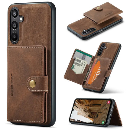 For Samsung Galaxy A16 5G Case JEEHOOD J01 Retro Leather Phone Back Cover with Detachable Magnetic Card Holder - Brown