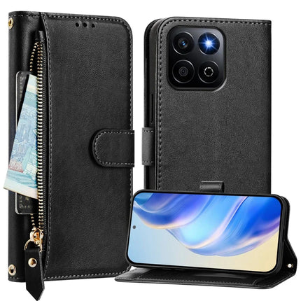 For Honor 200 Smart 5G / Honor X7c 4G Case Zipper Pocket Multiple Card Slots Leather Phone Cover