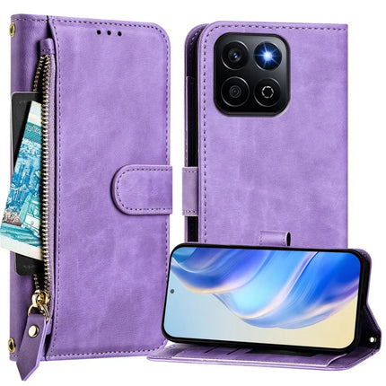 For Honor 200 Smart 5G / Honor X7c 4G Case Zipper Pocket Multiple Card Slots Leather Phone Cover
