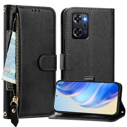 For Oppo Reno 9A Case Zipper Pocket Multiple Card Slots Leather Phone Cover