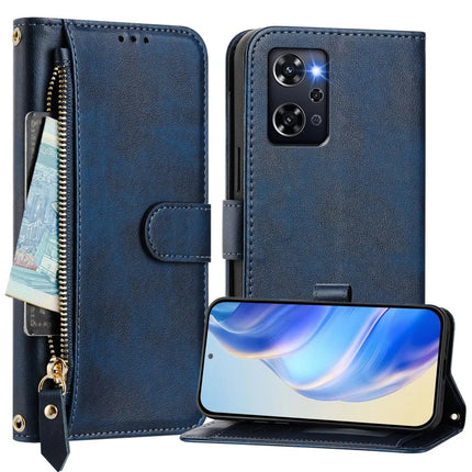 For Oppo Reno 9A Case Zipper Pocket Multiple Card Slots Leather Phone Cover