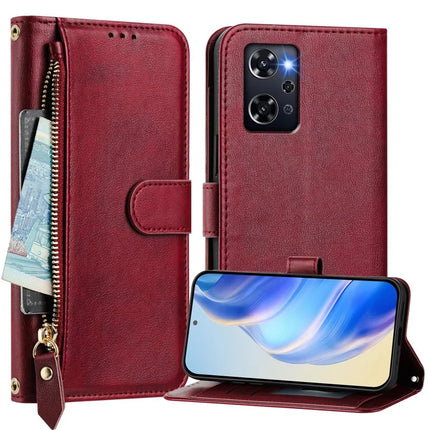 For Oppo Reno 9A Case Zipper Pocket Multiple Card Slots Leather Phone Cover
