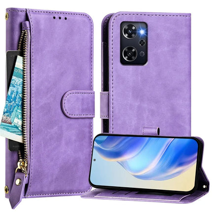 For Oppo Reno 9A Case Zipper Pocket Multiple Card Slots Leather Phone Cover