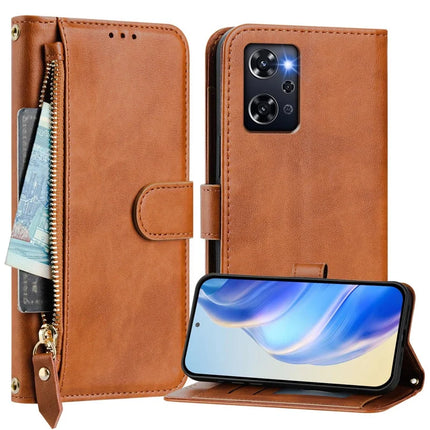 For Oppo Reno 9A Case Zipper Pocket Multiple Card Slots Leather Phone Cover