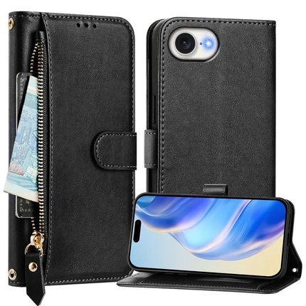 For iPhone 16e Case Zipper Pocket Multiple Card Slots Leather Phone Cover