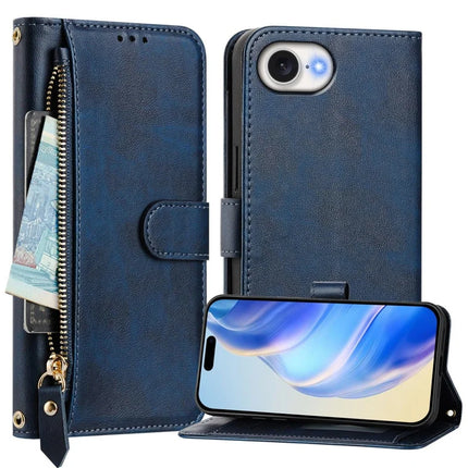 For iPhone 16e Case Zipper Pocket Multiple Card Slots Leather Phone Cover