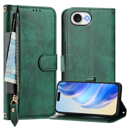 For iPhone 16e Case Zipper Pocket Multiple Card Slots Leather Phone Cover