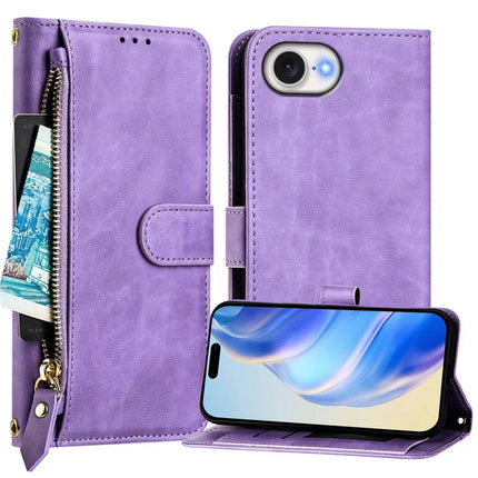 For iPhone 16e Case Zipper Pocket Multiple Card Slots Leather Phone Cover
