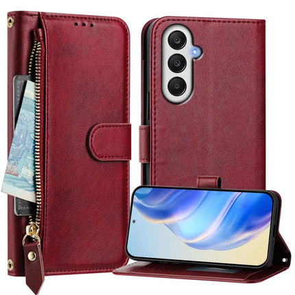For Samsung Galaxy A25 5G (Global) (161.0 x 76.5 x 8.3mm) Case Zipper Pocket Multiple Card Slots Leather Phone Cover