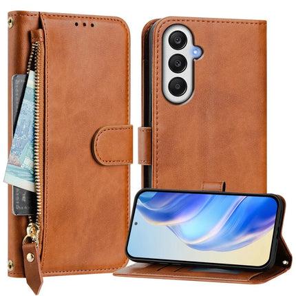 For Samsung Galaxy A25 5G (Global) (161.0 x 76.5 x 8.3mm) Case Zipper Pocket Multiple Card Slots Leather Phone Cover