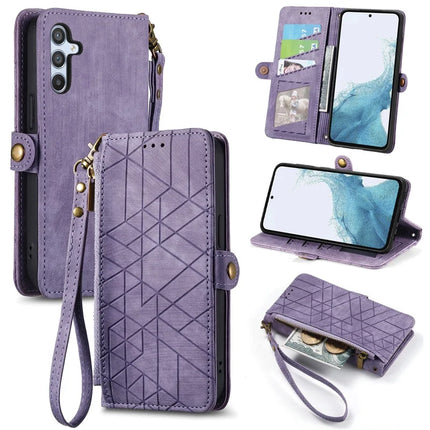 For Samsung Galaxy A56 5G Case Zipper Wallet Geometry Lines Leather Phone Cover - Light Purple