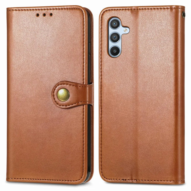 For Samsung Galaxy A36 5G / A56 5G Case Leather Phone Case Wallet Stand Cover with Wrist Strap - Brown