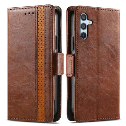 CASENEO 002 Series For Samsung Galaxy A36 5G / A56 5G Case Stand Wallet Splicing PU Leather Cover - Dark Brown