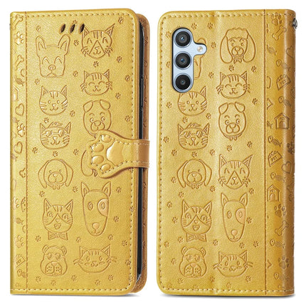 For Samsung Galaxy A56 5G Case Leather Wallet Flip Phone Cover Cute Cat Dog Pattern - Yellow