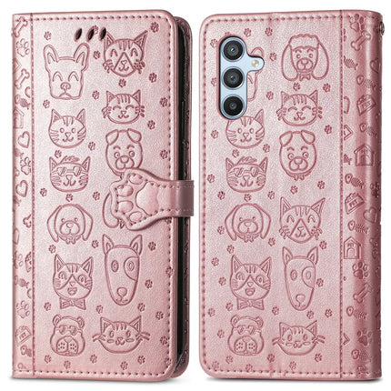 For Samsung Galaxy A56 5G Case Leather Wallet Flip Phone Cover Cute Cat Dog Pattern - Rose Gold