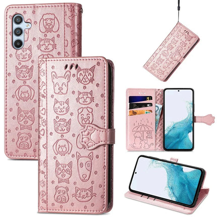 For Samsung Galaxy A56 5G Case Leather Wallet Flip Phone Cover Cute Cat Dog Pattern