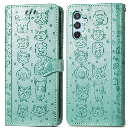 For Samsung Galaxy A56 5G Case Leather Wallet Flip Phone Cover Cute Cat Dog Pattern - Green