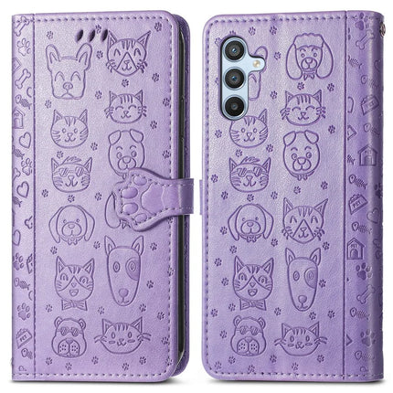 For Samsung Galaxy A56 5G Case Leather Wallet Flip Phone Cover Cute Cat Dog Pattern - Light Purple