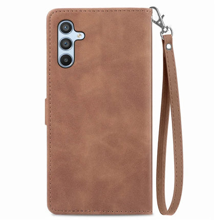 For Samsung Galaxy A36 5G / A56 5G Zipper Wallet Case Flower Imprint PU Leather Phone Cover with Strap