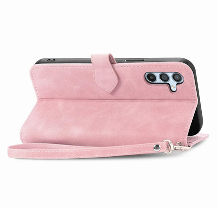 For Samsung Galaxy A36 5G / A56 5G Zipper Wallet Case Flower Imprint PU Leather Phone Cover with Strap